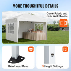 Pop Up Canopy, 2.95 x 2.95 m Instant Canopy Portable Gazebo with 3 Sidewalls & 2 Ventilated Windows, Height Adjustable Pop-Up Outdoor Shelter Tent for Events, Patio, Backyard, Party, Parking
