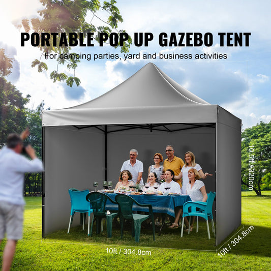 304.8 x 304.8 cm Pop up Canopy with Removable Sidewalls, Instant Canopies Portable Gazebo & Wheeled Bag, UV Resistant Waterproof, Enclosed Canopy Tent for Outdoor Events, Patio, Backyard, Party