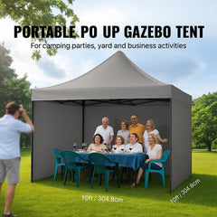 304.8 x 304.8 cm Pop up Canopy with Removable Sidewalls, Instant Canopies Portable Gazebo & Wheeled Bag, UV Resistant Waterproof, Enclosed Canopy Tent for Outdoor Events, Patio, Backyard, Party
