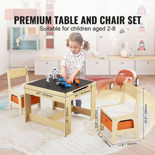 Kids Table and Chair Set Wooden Activity Table with Storage Space & Boxes