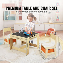 Kids Table and Chair Set Wooden Activity Table with Storage Space & Boxes
