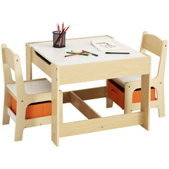 Kids Table and Chair Set Wooden Activity Table with Storage Space & Boxes