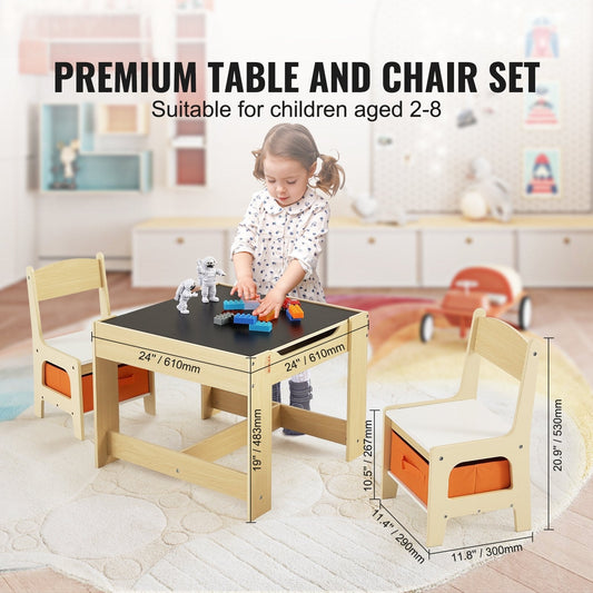 Kids Table and Chair Set Wooden Activity Table with Storage Space & Boxes