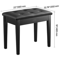 Piano Bench, 22" x 13.78" x 19", Keyboard Piano Chair with High-Density Padded Cushion, Storage Compartment for Music Books, Wooden Piano Bookcase Stool Seat, for Vanity, Living Room, Bedroom