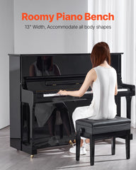 Piano Bench, Keyboard Piano Chair with 19.3"-22.8" Adjustable Height, Padded Cushion, Storage Compartment for Music Books, Heavy Duty Wooden Piano Stool Seat, for Vanity, Living Room, Bedroom
