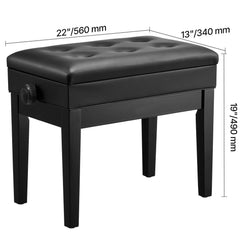 Piano Bench, Keyboard Piano Chair with 19.3"-22.8" Adjustable Height, Padded Cushion, Storage Compartment for Music Books, Heavy Duty Wooden Piano Stool Seat, for Vanity, Living Room, Bedroom