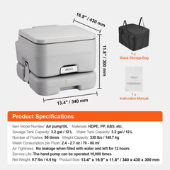 Portable Toilet for Camping with Carry Bag, RV Toilet with 3.2 Gal Waste Tank, Push-Button Pressurized Flush Commode, Leak-proof and Odourless Travel Toilet for Adults Kids Camping Car