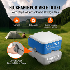 Portable Toilet for Camping with Carry Bag, RV Toilet with 3.2 Gal Waste Tank, Push-Button Pressurized Flush Commode, Leak-proof and Odourless Travel Toilet for Adults Kids Camping Car