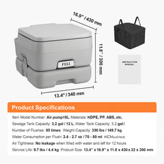 Portable Toilet for Camping with Carry Bag, RV Toilet with 3.2 Gal Waste Tank, Push-Button Pressurized Flush Commode, Leak-proof and Odourless Travel Toilet for Adults Kids Camping Car