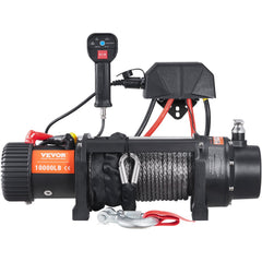 Electric Winch, 4536 kg Load Capacity Nylon Rope Winch, IP67 8.9 mm x 25.9 m ATV Winch with Wireless Handheld Remote & Hawse Fairlead for Towing Jeep Off-Road SUV Truck Car Trailer Boat