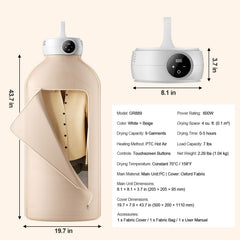 Portable Clothes Dryer, Clothes Dryer with Dryer Bag, PTC Heating & LED Display, Foldable Mini Dryer with 5-H Timer for Apartments, Dorms, RVs, or Hotels, 600W, Beige