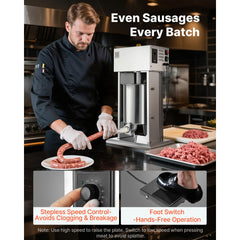 Electric Sausage Stuffer, 22 LBS / 10 L Vertical Meat Stuffer, Stepless Speed Control and Foot Pedal, Stainless Steel Heavy Duty Sausage Filler with 4 Stuffing Tubes, for Commercial & Home Use