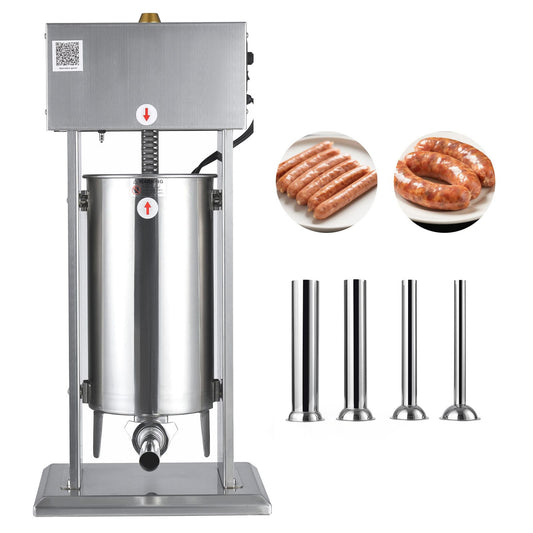 Electric Sausage Stuffer, 33 LBS / 15 L Vertical Meat Stuffer, Stepless Speed Control and Foot Pedal, Stainless Steel Heavy Duty Sausage Filler with 4 Stuffing Tubes, for Commercial & Home Use