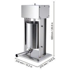 Electric Sausage Stuffer, 12 L / 25 LBS Vertical Meat Stuffer, 200W Motor, Stepless Speed Control and Foot Pedal, Made of Food-grade 304 Stainless Steel, 5 Stuffing Tubes for Home, Commercial