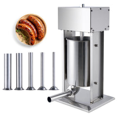 Electric Sausage Stuffer, 12 L / 25 LBS Vertical Meat Stuffer, 200W Motor, Stepless Speed Control and Foot Pedal, Made of Food-grade 304 Stainless Steel, 5 Stuffing Tubes for Home, Commercial