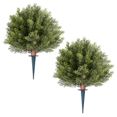 Artificial Topiary Cypress Trees with Ground Spike, 2 Set 406mm Faux Shrubs & Bushes Potted Plants, Fake Silk Tree Look Real for Decor Front Porch Outdoor Indoor Patio Garden Balcony Backyard