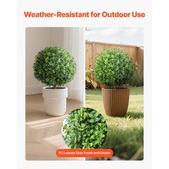 Artificial Topiary Boxwood Trees with Ground Spike, 2 Set 559mm Faux Shrubs & Bushes Potted Plants, Fake Silk Tree Look Real for Decor Front Porch Outdoor Indoor Patio Garden Balcony Backyard