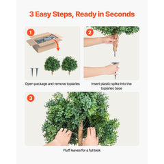 Artificial Topiary Boxwood Trees with Ground Spike, 2 Set 559mm Faux Shrubs & Bushes Potted Plants, Fake Silk Tree Look Real for Decor Front Porch Outdoor Indoor Patio Garden Balcony Backyard