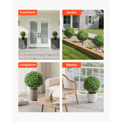 Artificial Topiary Boxwood Trees with Ground Spike, 2 Set 559mm Faux Shrubs & Bushes Potted Plants, Fake Silk Tree Look Real for Decor Front Porch Outdoor Indoor Patio Garden Balcony Backyard