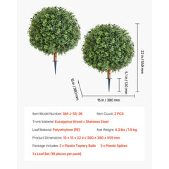 Artificial Topiary Boxwood Trees with Ground Spike, 2 Set 559mm Faux Shrubs & Bushes Potted Plants, Fake Silk Tree Look Real for Decor Front Porch Outdoor Indoor Patio Garden Balcony Backyard