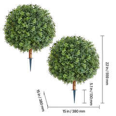 Artificial Topiary Boxwood Trees with Ground Spike, 2 Set 559mm Faux Shrubs & Bushes Potted Plants, Fake Silk Tree Look Real for Decor Front Porch Outdoor Indoor Patio Garden Balcony Backyard