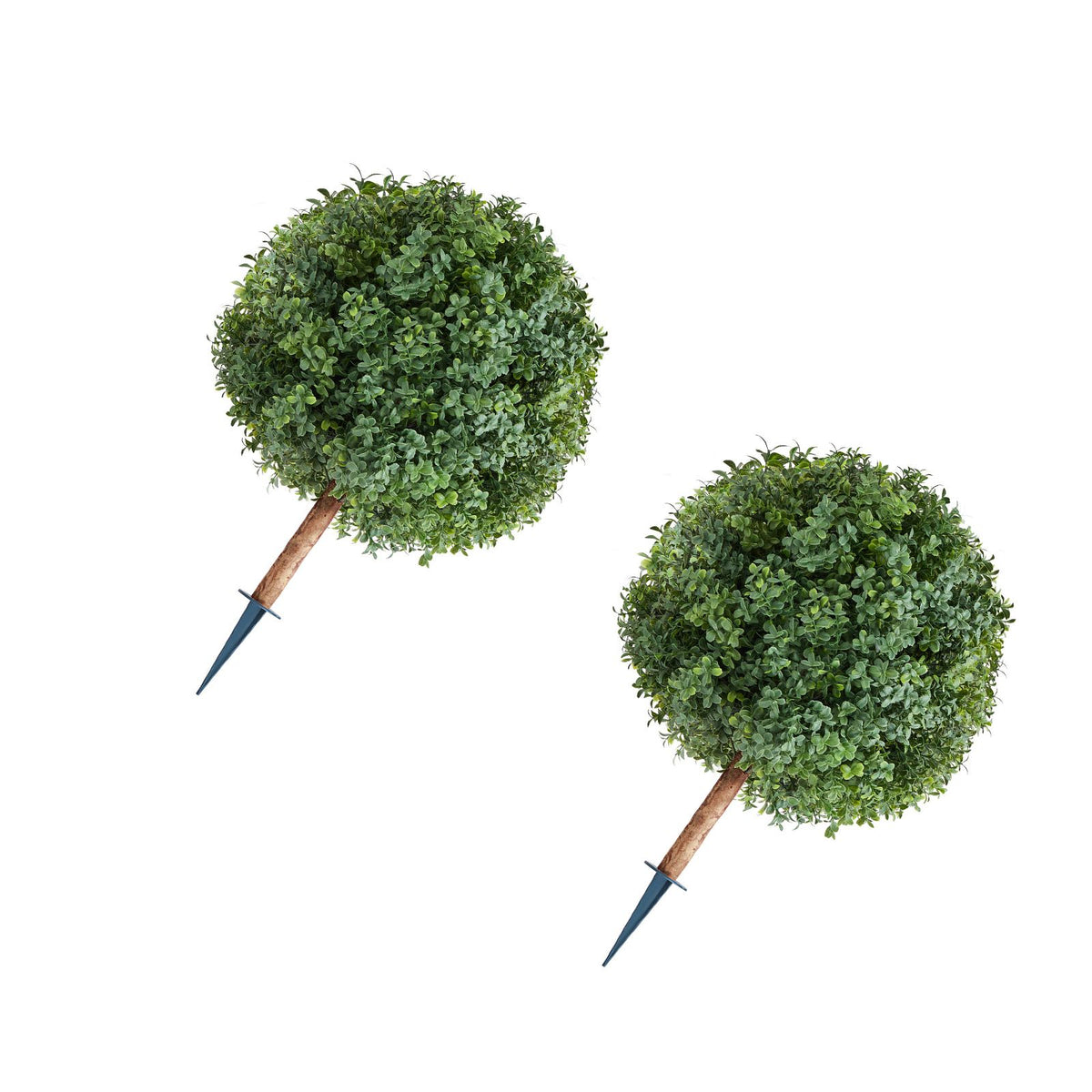 Artificial Topiary Boxwood Trees with Ground Spike, 2 Set 686mm Faux Shrubs & Bushes Potted Plants, Fake Silk Tree Look Real for Decor Front Porch Outdoor Indoor Patio Garden Balcony Backyard