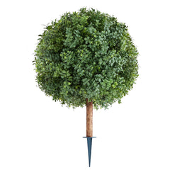Artificial Topiary Boxwood Trees with Ground Spike, 2 Set 686mm Faux Shrubs & Bushes Potted Plants, Fake Silk Tree Look Real for Decor Front Porch Outdoor Indoor Patio Garden Balcony Backyard