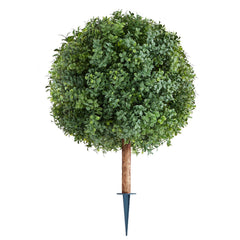 Artificial Topiary Boxwood Trees with Ground Spike, 2 Set 686mm Faux Shrubs & Bushes Potted Plants, Fake Silk Tree Look Real for Decor Front Porch Outdoor Indoor Patio Garden Balcony Backyard