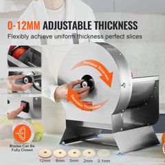 Electric Vegetable Slicer, 0-0.5"/0-12mm Thickness Adjustable Commercial Slicer Machine, Convertible to Manual, Stainless Steel Food Cutter Slicing Machine, Large Feed Port for Potato, Tomato