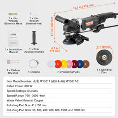 Wet Stone Polisher 4-Inch 800W Electric Concrete Polisher 6 Speed 7 Pads