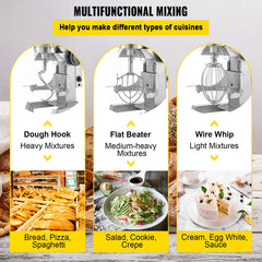 Commercial Food Mixer 30Qt, Food Mixer Commercial with Timing Function, 1100W Stainless Steel Bowl Heavy Duty Electric Commercial Mixer with 3 Speeds Adjustable 108/199/382 RPM, Dough Hook Whisk