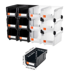 Plastic Stackable Storage Bins, 37.7 x 21.5 x 18 cm (12 Pack), Plastic Containers for Organizing & Storage Bins for Garage, Small Parts, Office Supplies, Other Accessories, Black & Transparent