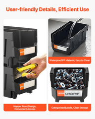 Plastic Stackable Storage Bins, 37.7 x 21.5 x 18 cm (12 Pack), Plastic Containers for Organizing & Storage Bins for Garage, Small Parts, Office Supplies, Other Accessories, Black & Transparent