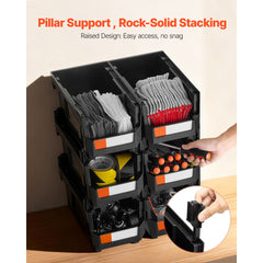 Plastic Stackable Storage Bins, 37.7 x 21.5 x 18 cm (6 Pack), Plastic Containers for Organizing and Storage Bins for Closet, Garage, Small Parts, Office Supplies and Other Accessories, Black