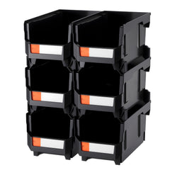 Plastic Stackable Storage Bins, 37.7 x 21.5 x 18 cm (6 Pack), Plastic Containers for Organizing and Storage Bins for Closet, Garage, Small Parts, Office Supplies and Other Accessories, Black