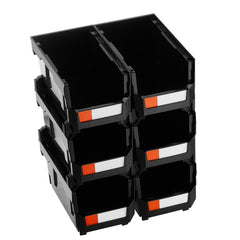 Plastic Stackable Storage Bins, 37.7 x 21.5 x 18 cm (6 Pack), Plastic Containers for Organizing and Storage Bins for Closet, Garage, Small Parts, Office Supplies and Other Accessories, Black