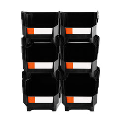 Plastic Stackable Storage Bins, 37.7 x 21.5 x 18 cm (6 Pack), Plastic Containers for Organizing and Storage Bins for Closet, Garage, Small Parts, Office Supplies and Other Accessories, Black