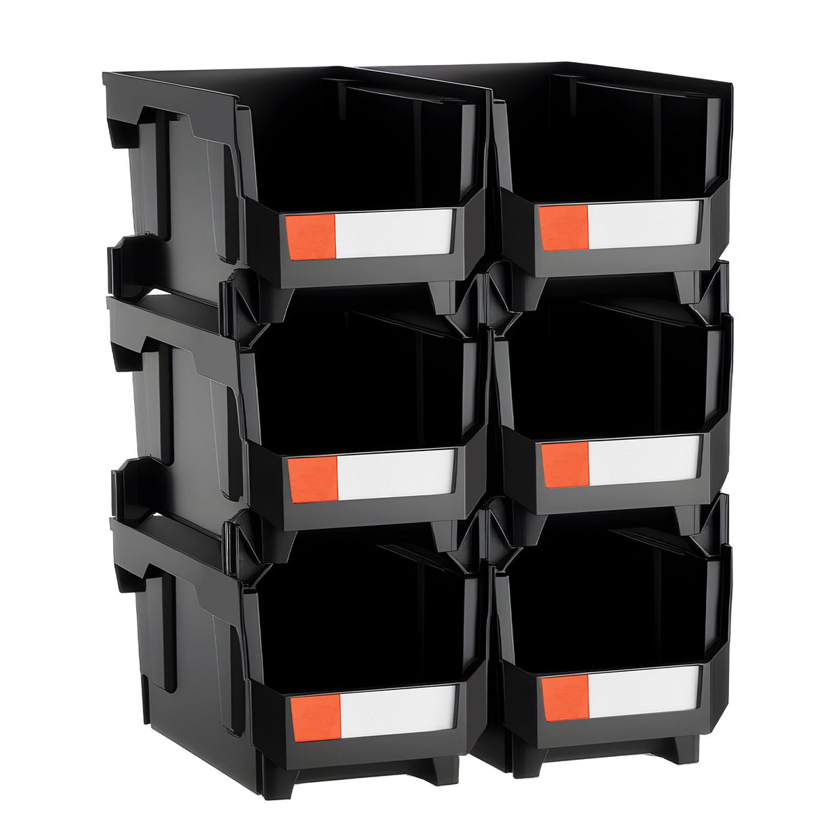 Plastic Stackable Storage Bins, 37.7 x 21.5 x 18 cm (6 Pack), Plastic Containers for Organizing and Storage Bins for Closet, Garage, Small Parts, Office Supplies and Other Accessories, Black