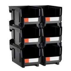 Plastic Stackable Storage Bins, 37.7 x 21.5 x 18 cm (6 Pack), Plastic Containers for Organizing and Storage Bins for Closet, Garage, Small Parts, Office Supplies and Other Accessories, Black