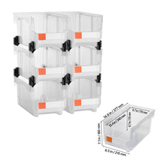 Plastic Stackable Storage Bins, 37.7 x 21.5 x 18 cm (6 Pack), Plastic Containers for Organizing & Storage Bins for Closet, Garage, Small Parts, Office Supplies, Other Accessories, Transparent
