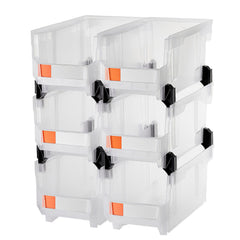 Plastic Stackable Storage Bins, 37.7 x 21.5 x 18 cm (6 Pack), Plastic Containers for Organizing & Storage Bins for Closet, Garage, Small Parts, Office Supplies, Other Accessories, Transparent