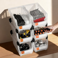 Plastic Stackable Storage Bins, 37.7 x 21.5 x 18 cm (6 Pack), Plastic Containers for Organizing & Storage Bins for Closet, Garage, Small Parts, Office Supplies, Other Accessories, Transparent