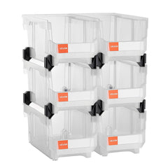 Plastic Stackable Storage Bins, 37.7 x 21.5 x 18 cm (6 Pack), Plastic Containers for Organizing & Storage Bins for Closet, Garage, Small Parts, Office Supplies, Other Accessories, Transparent