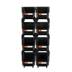 Plastic Stackable Storage Bins, 27.6 x 14 x 13 cm (8 Pack), Plastic Containers for Organizing and Storage Bins for Closet, Garage, Small Parts, Office Supplies and Other Accessories, Black