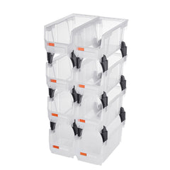 Plastic Stackable Storage Bins, 27.6 x 14 x 13 cm (8 Pack), Plastic Containers for Organizing & Storage Bins for Closet, Garage, Small Parts, Office Supplies, Other Accessories, Transparent