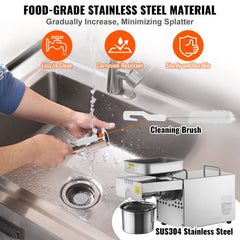 Electric Oil Press Machine, 850W Stainless Steel Oil Extractor Machine, Adjustable Temperature, Hot Press Oil Expeller for Pressing Peanuts, Sesame Seeds, Rapeseed, Tea Seeds