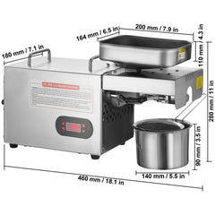 Electric Oil Press Machine, 850W Stainless Steel Oil Extractor Machine, Adjustable Temperature, Hot Press Oil Expeller for Pressing Peanuts, Sesame Seeds, Rapeseed, Tea Seeds