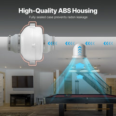 4" to 4.5" Radon Mitigation Fan System Quiet 380CFM Inline Duct Waterproof