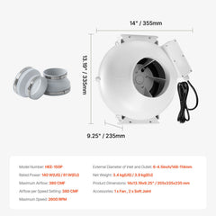 4" to 4.5" Radon Mitigation Fan System Quiet 380CFM Inline Duct Waterproof