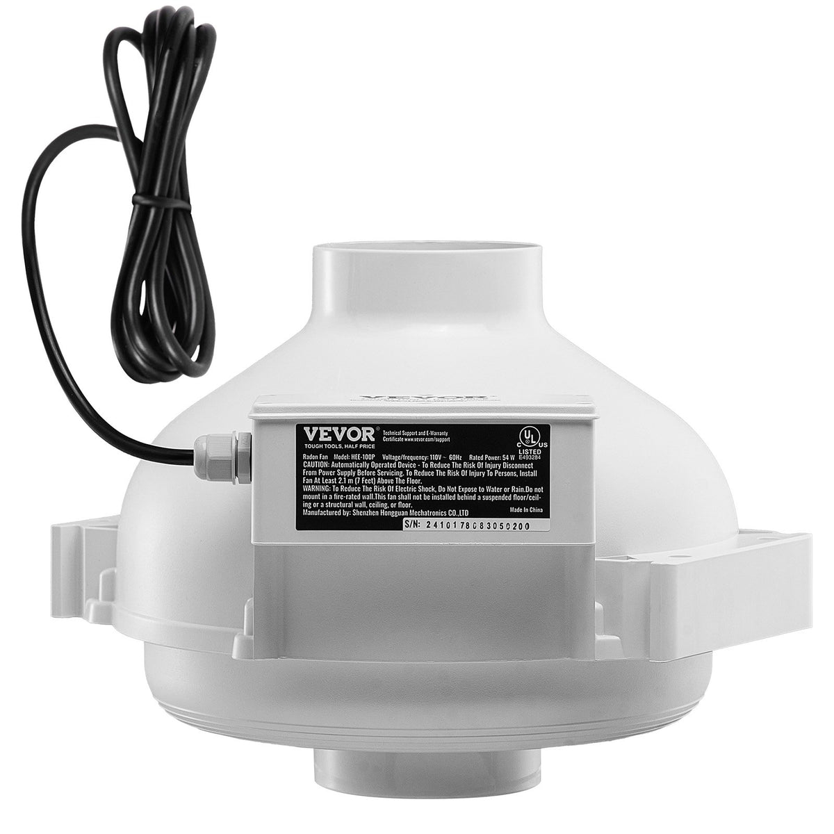 4" to 3.5" Radon Mitigation Fan System Kit Quiet 260 CFM Inline Duct Fan